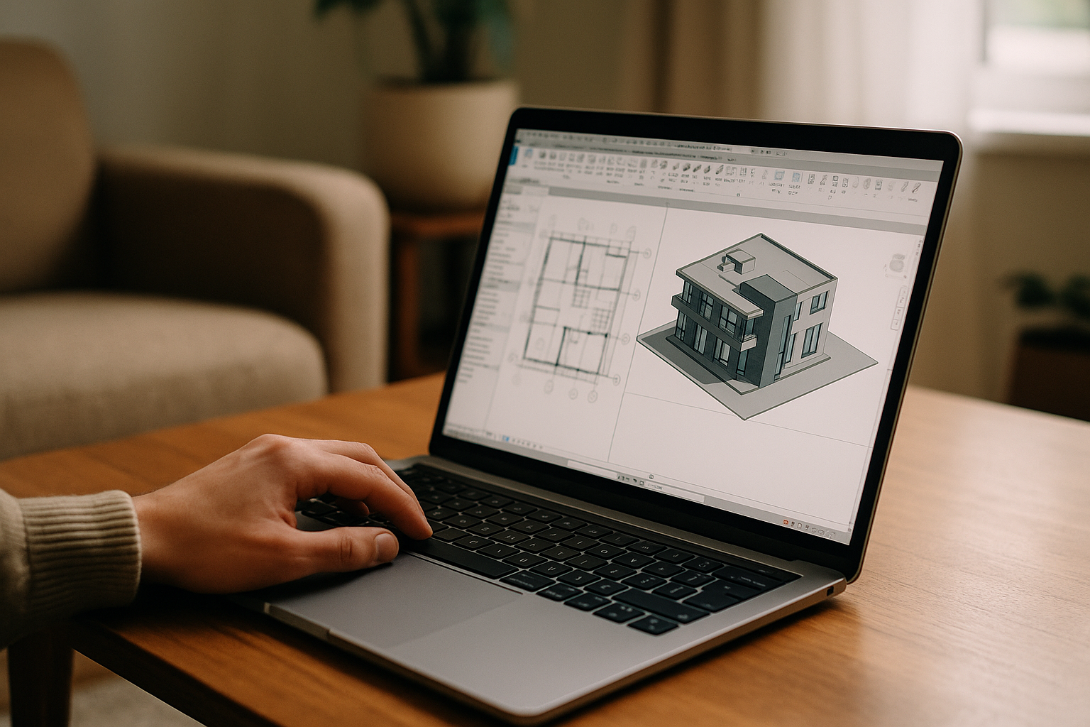User executing BIM design with Revit on a MacBook through cloud PC browser