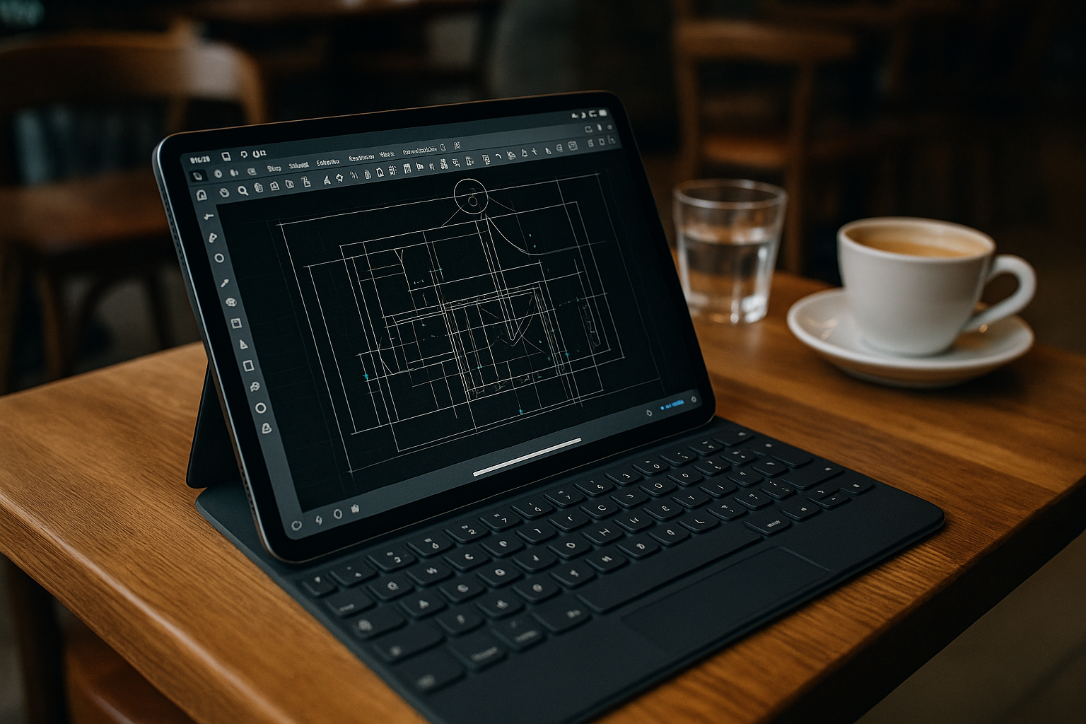 Engineer utilizing AutoCAD online editing in a browser on iPad