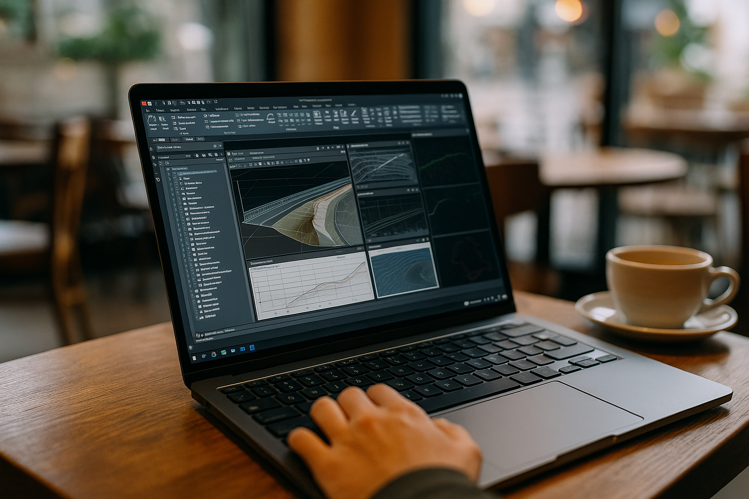 Engineer accessing Autodesk Civil 3D through cloud PC for engineering tasks