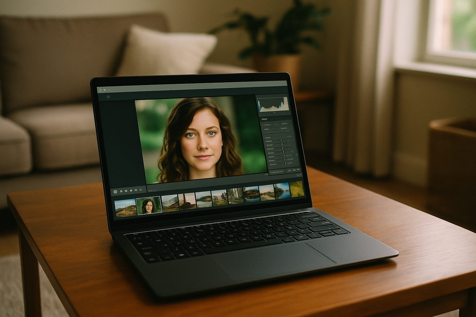 Professional using photo editor online Lightroom on Linux laptop via cloud PC