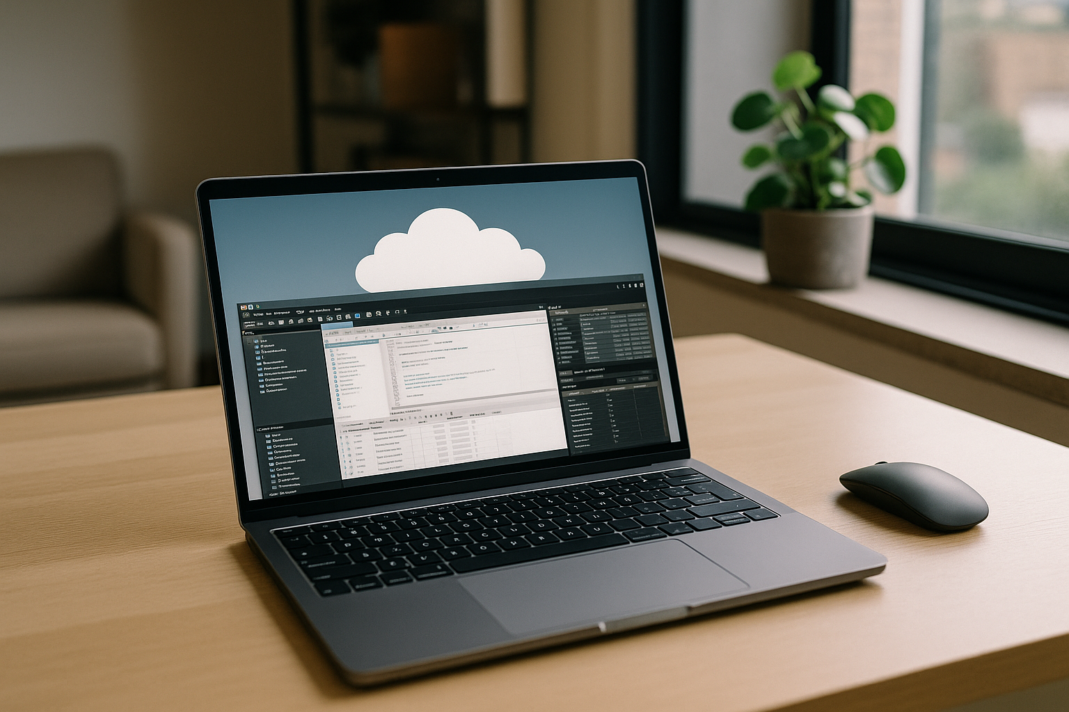 Professional accessing MySQL Workbench alternatives on a laptop through cloud PC
