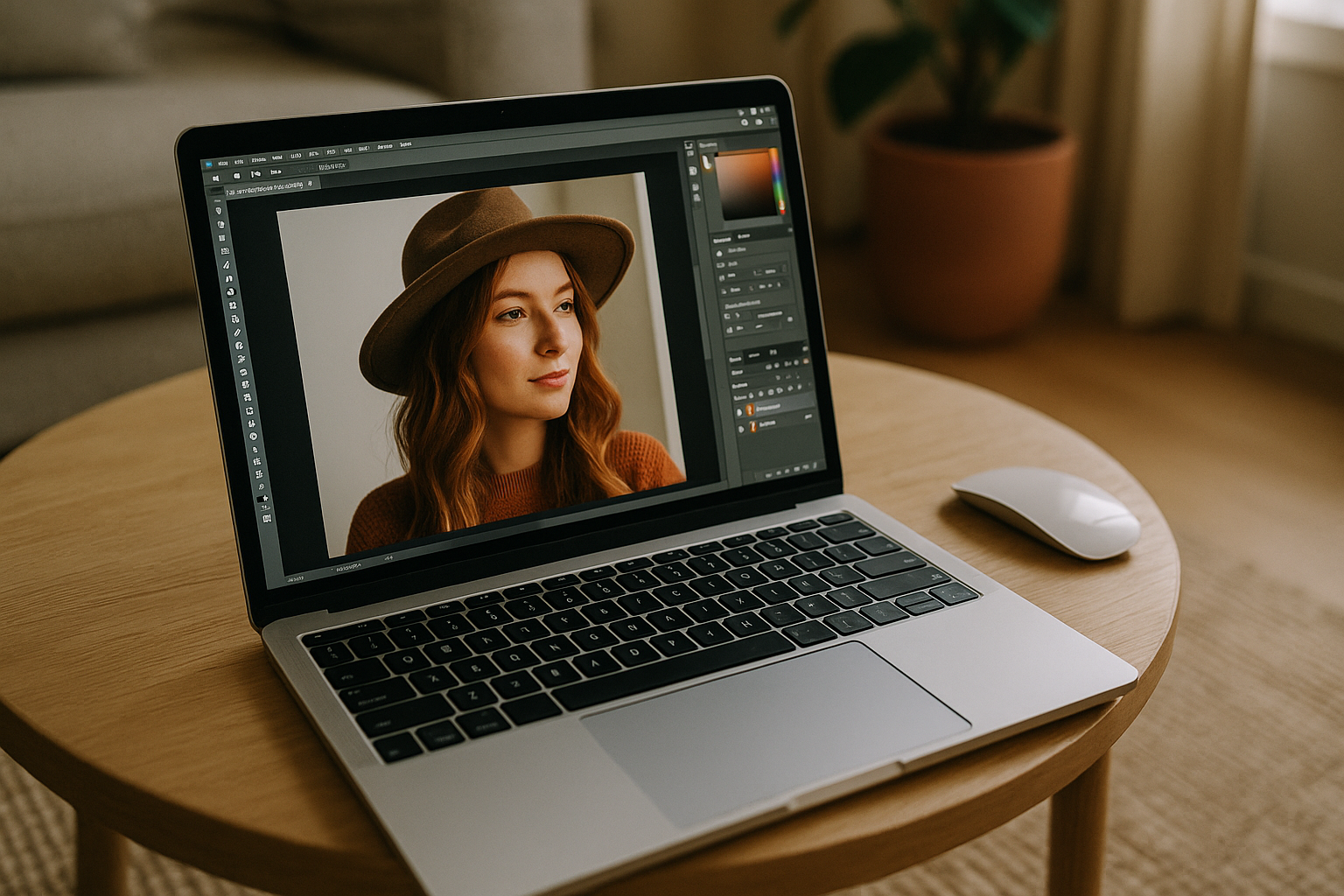 Designer accessing Adobe Photoshop Mac OS on MacBook through cloud PC
