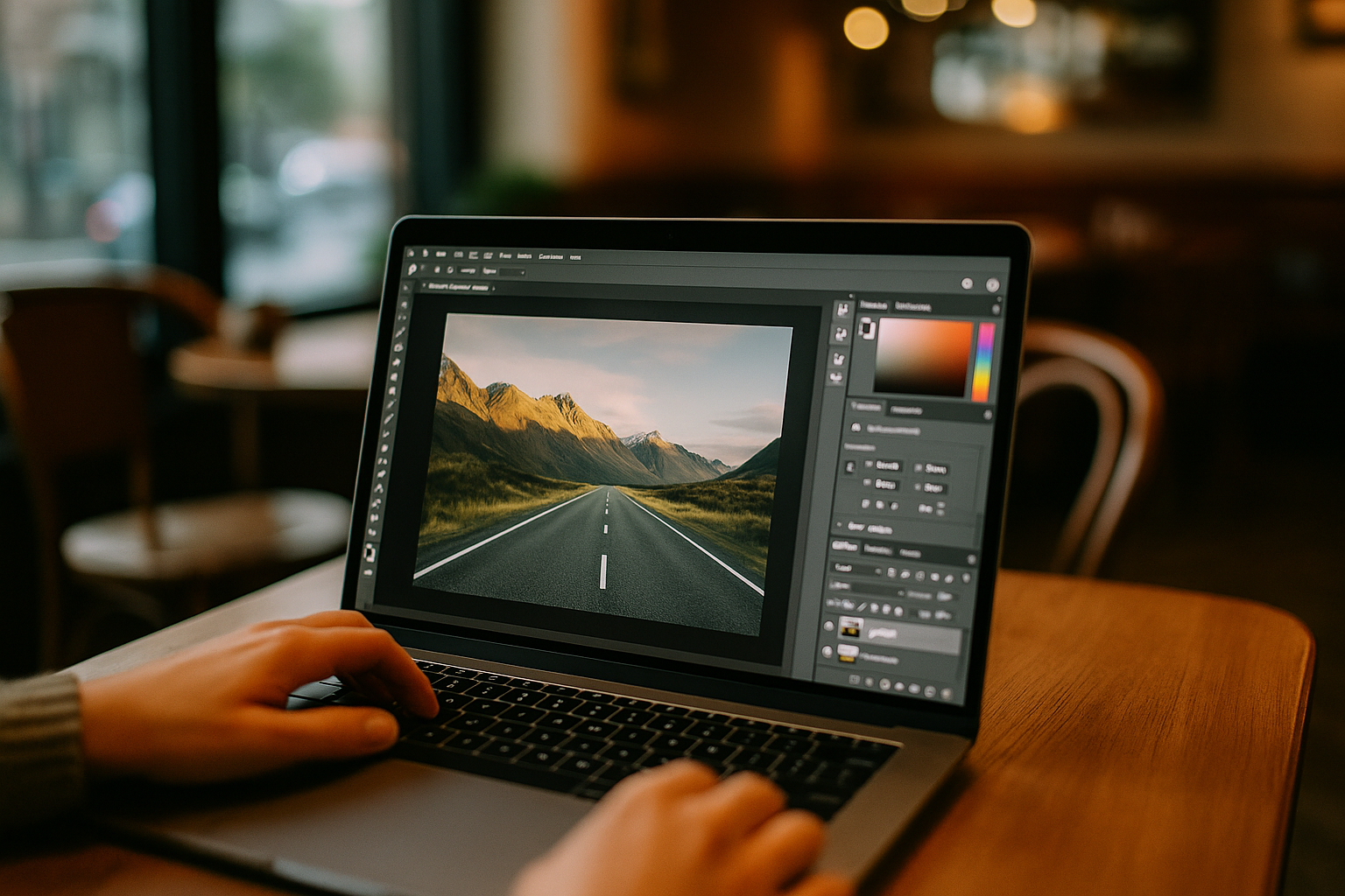 Designer using Adobe Photoshop Mac OS on MacBook through cloud PC