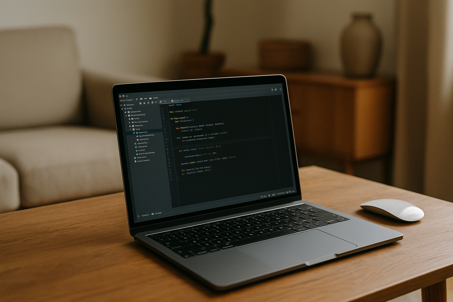 Developer coding with PyCharm for Mac via cloud PC on laptop
