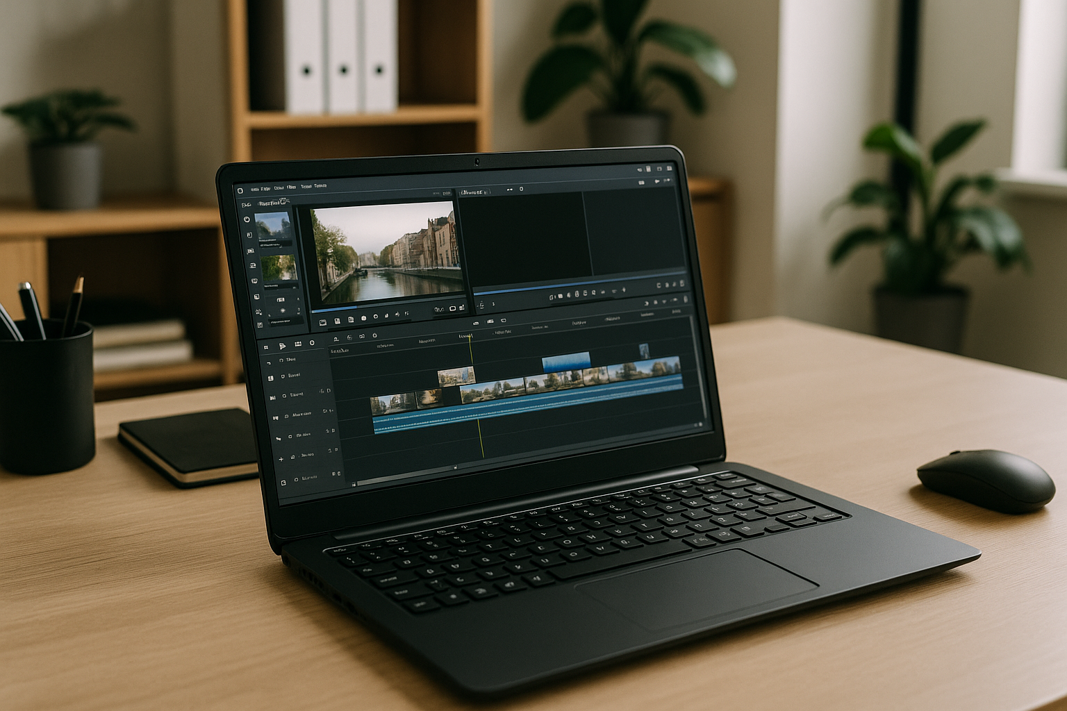 Professional using Corel VideoStudio on Linux laptop through cloud PC