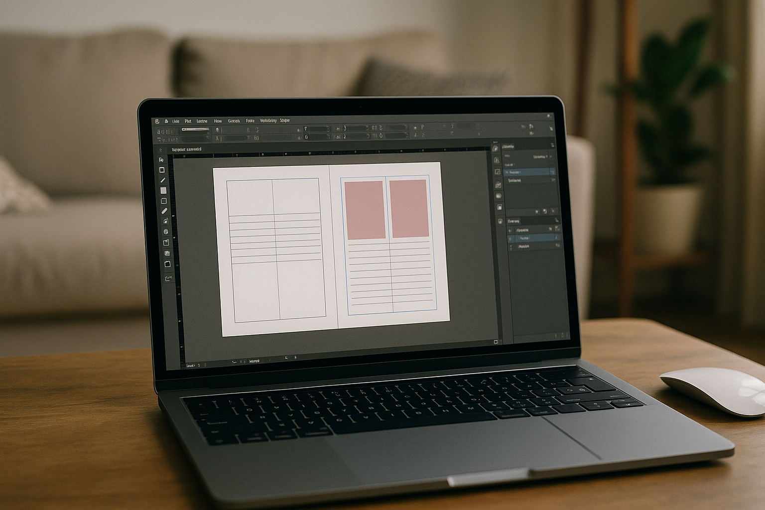 Graphic designer working to fix errors in InDesign on MacBook