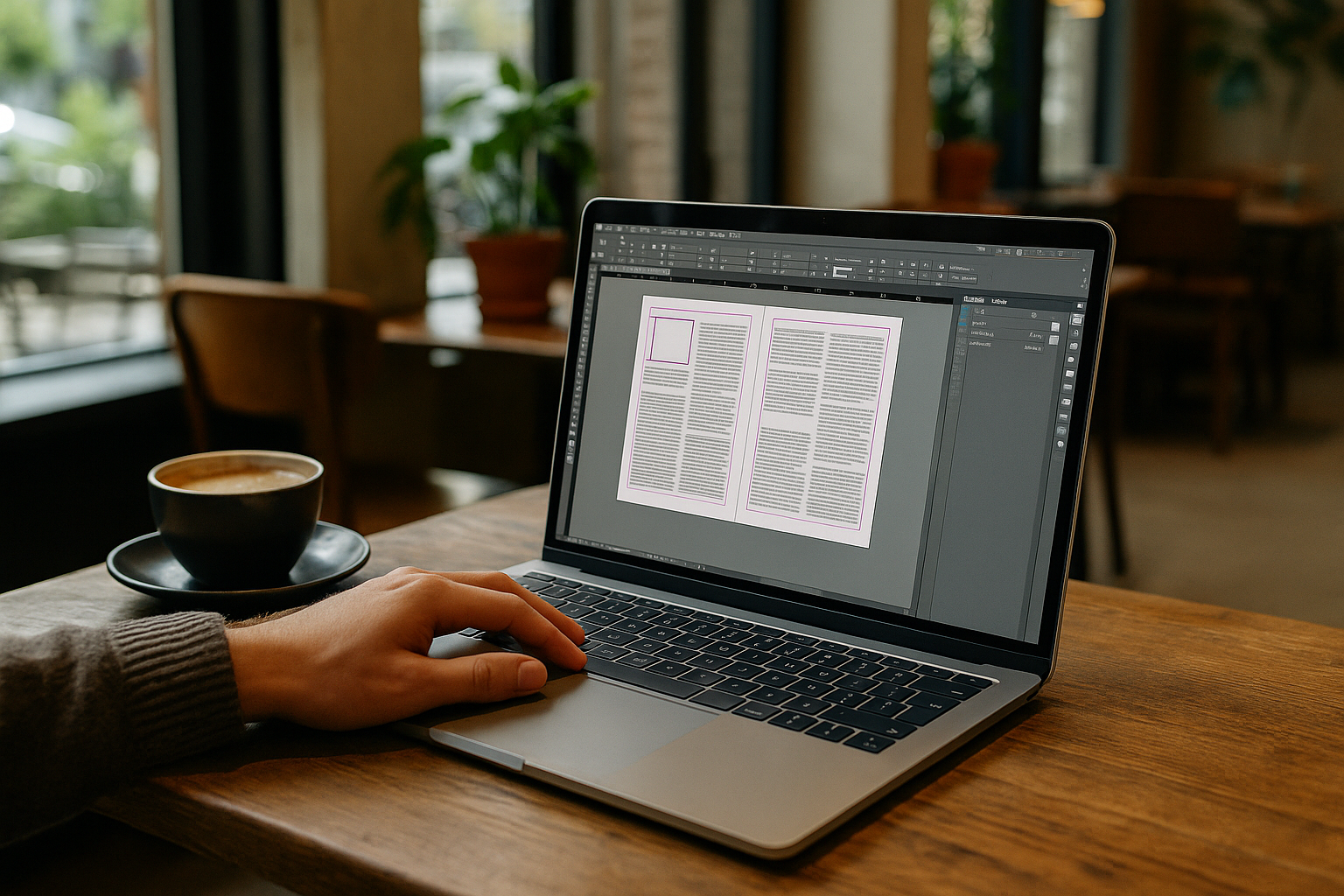 Designer fixing errors in InDesign on MacBook in browser workspace