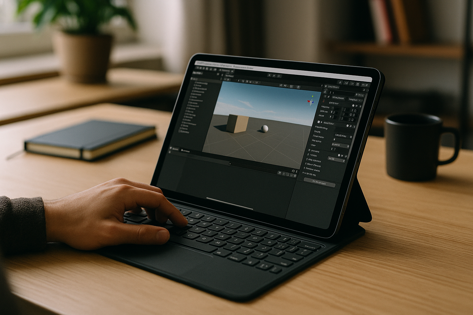User developing games with Unity 3D Game Maker on iPad through cloud PC