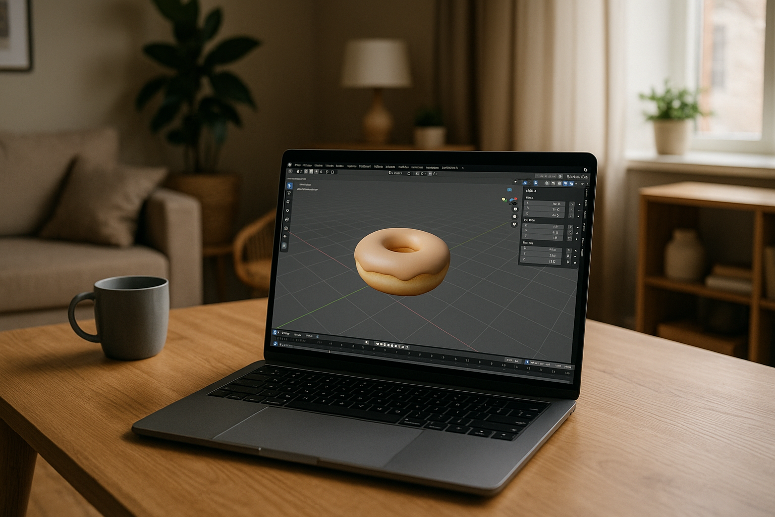 3D designer working with Blender 5 on laptop using cloud PC