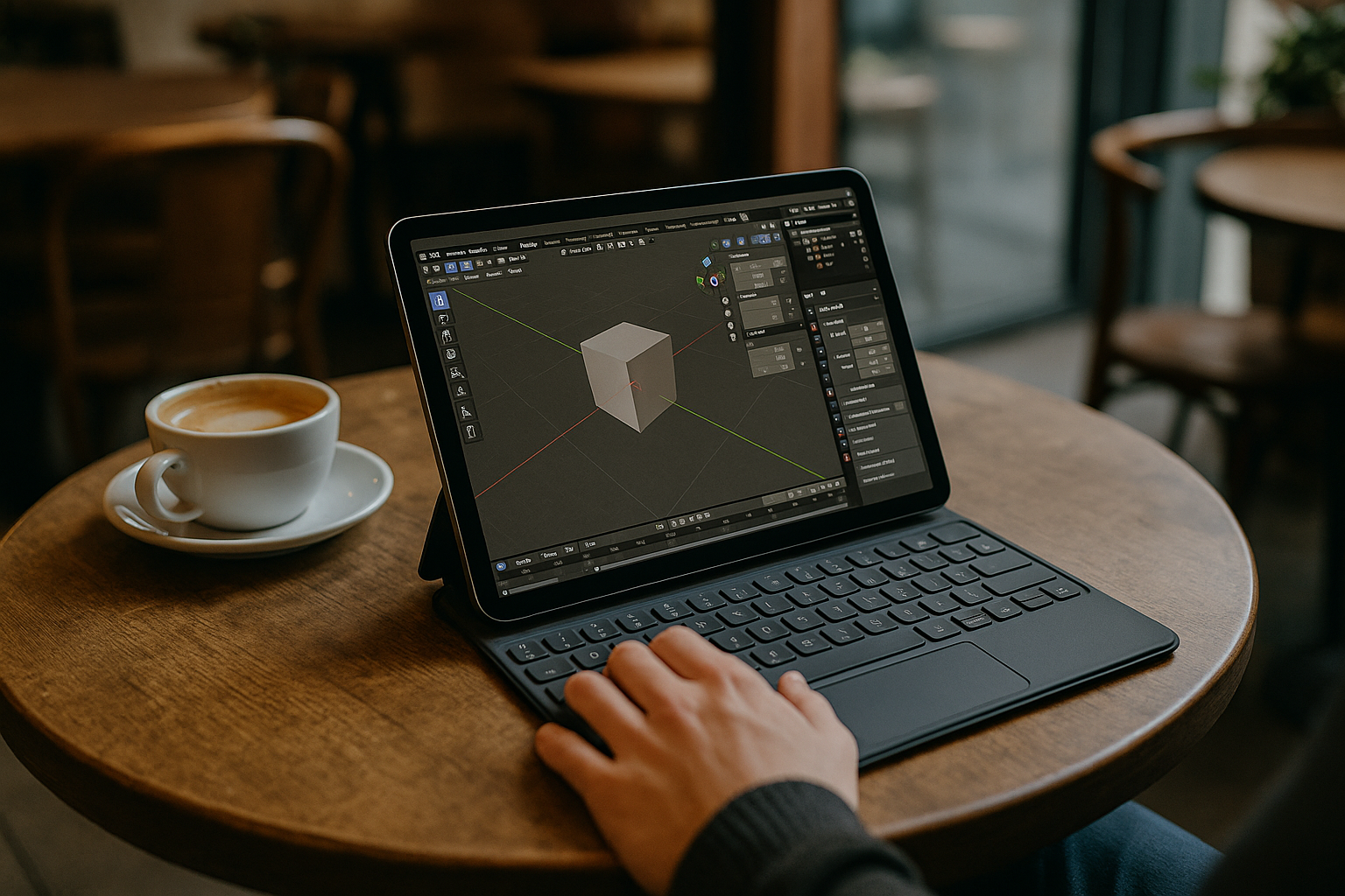 3D designer using Blender 5 on iPad through cloud PC workspace