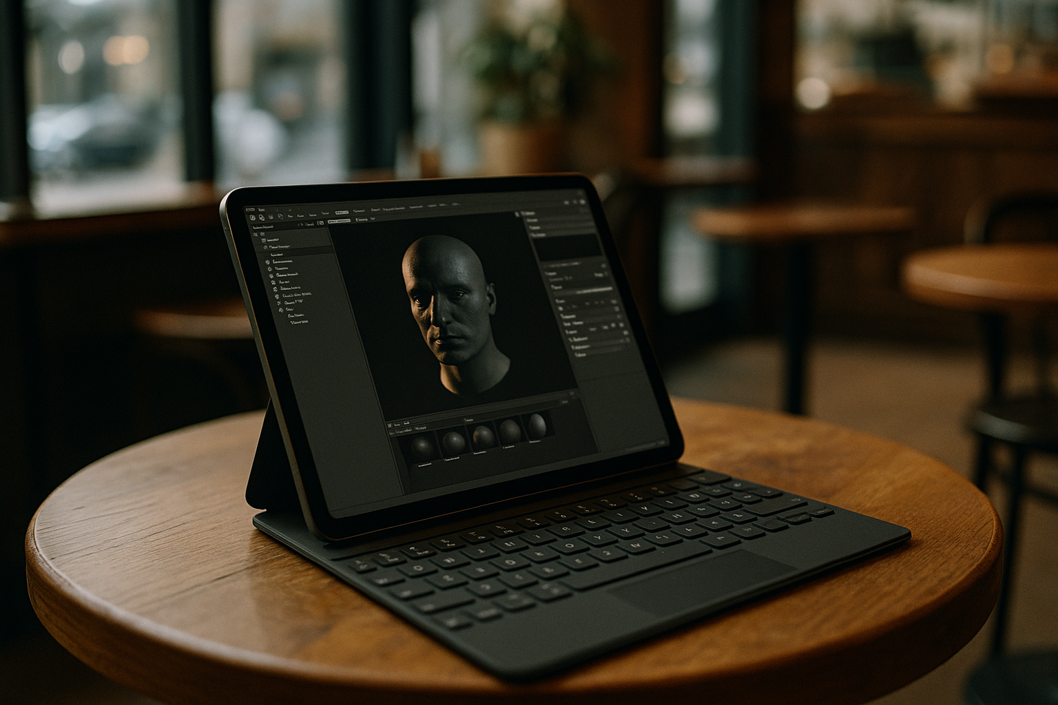 Professional user working with Marmoset Toolbag 5 on iPad through cloud PC