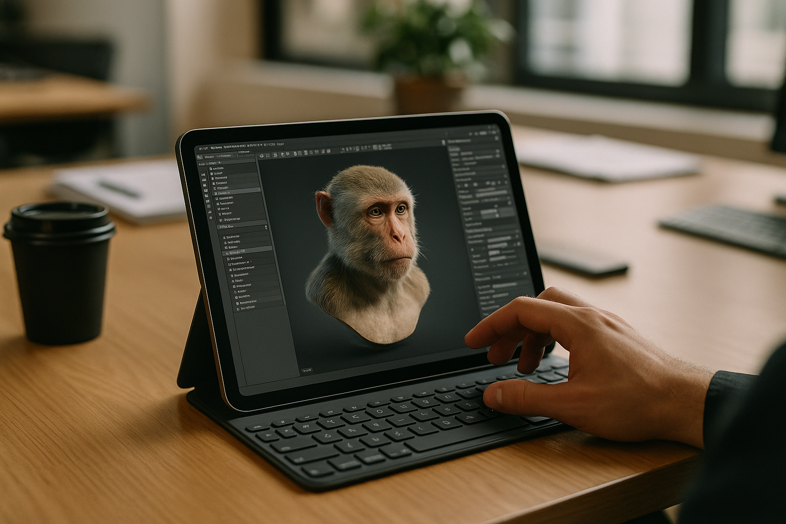 Designer accessing Marmoset Toolbag 5 on iPad via cloud PC browser
