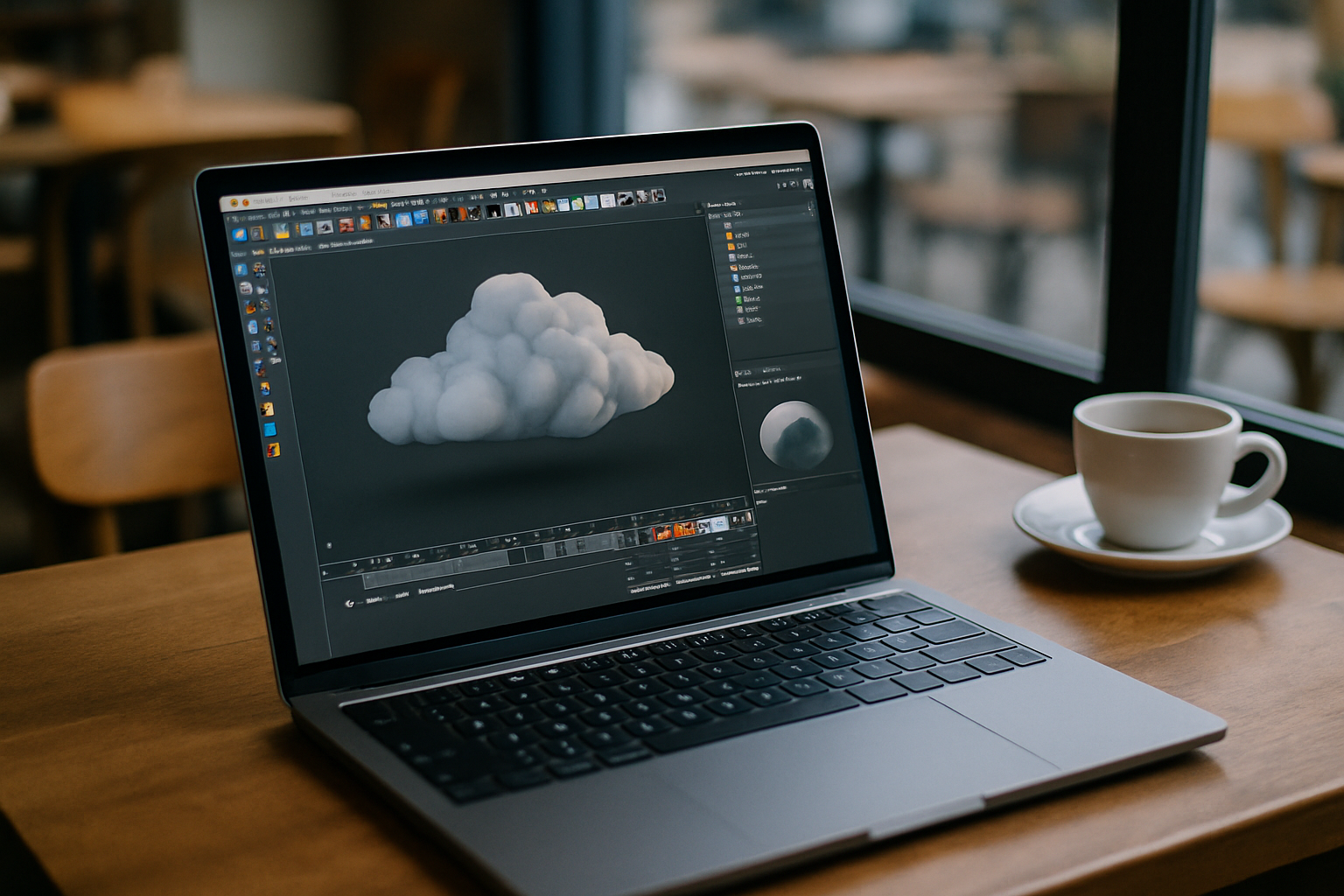 3D designer working with Cinema 4D using online rendering tool in a browser