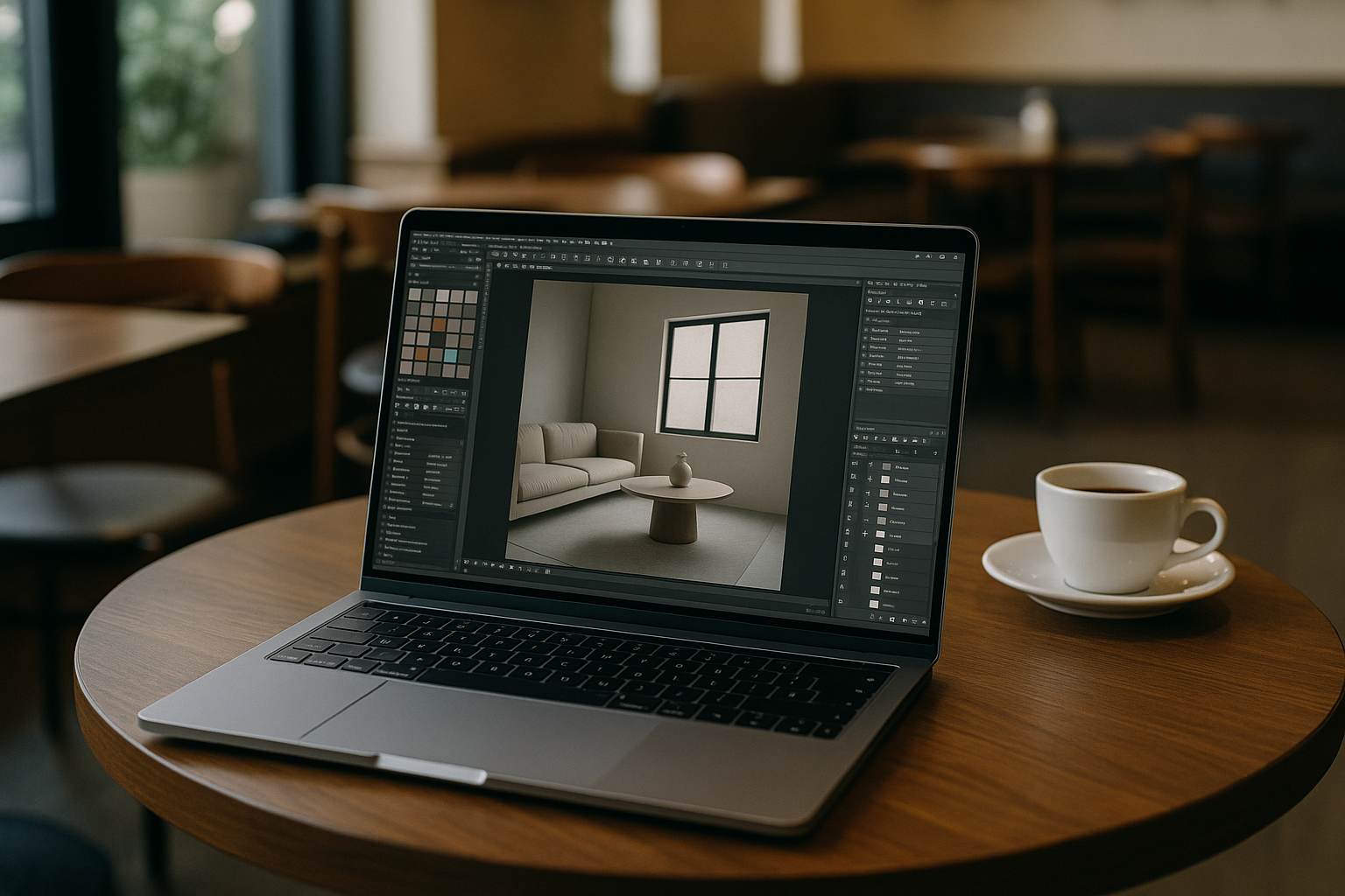 Professional artist creating visuals with Online Rendering in a browser workspace