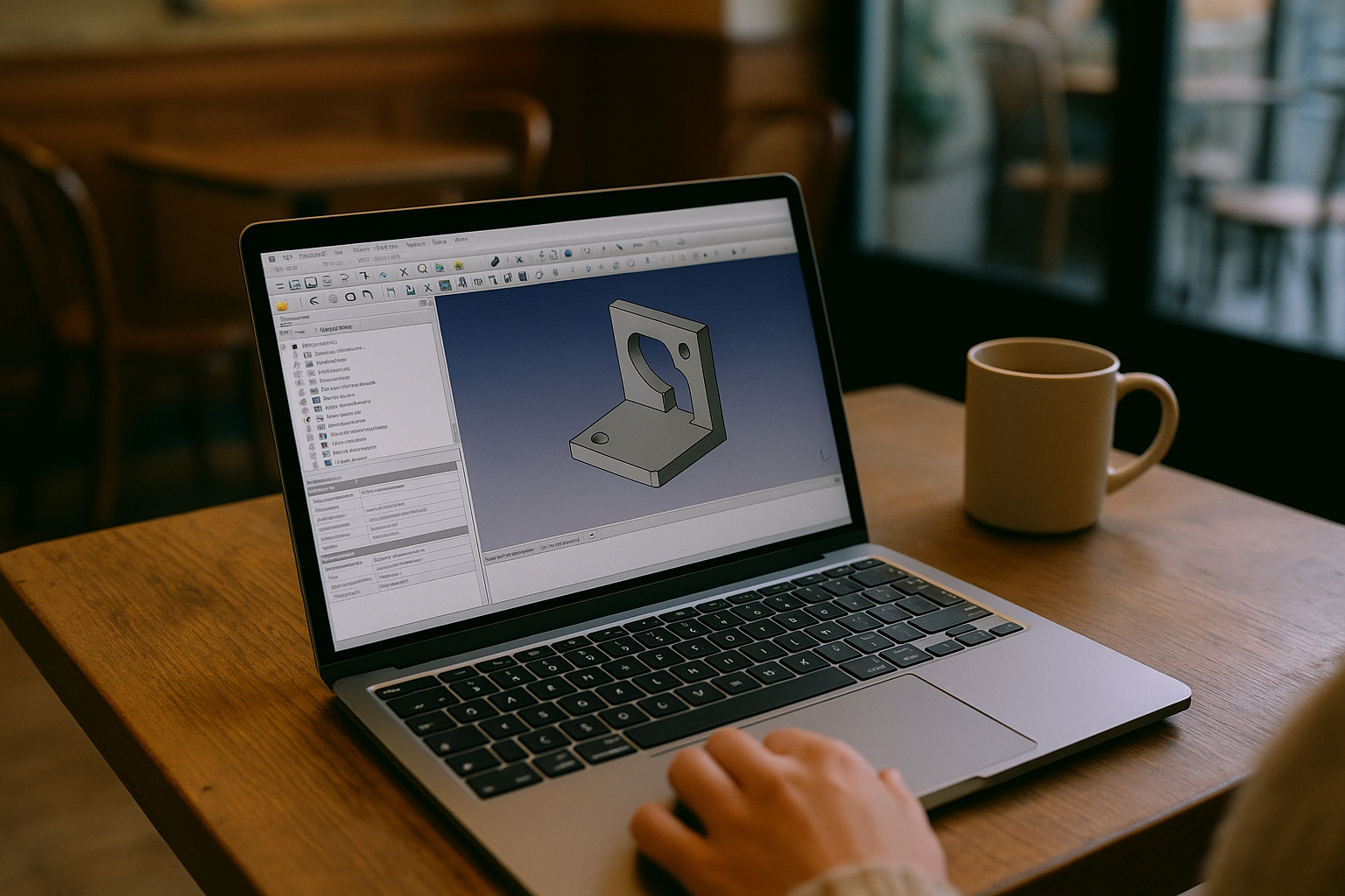 Professional accessing FreeCAD CAD software on laptop through cloud PC