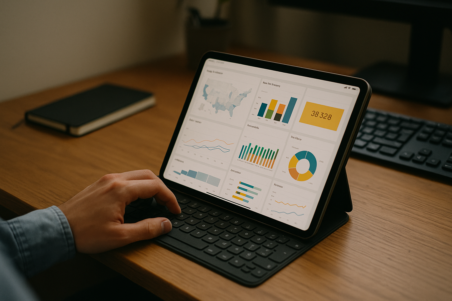 Data analyst using Power BI for beginners on an iPad in the browser via cloud PC