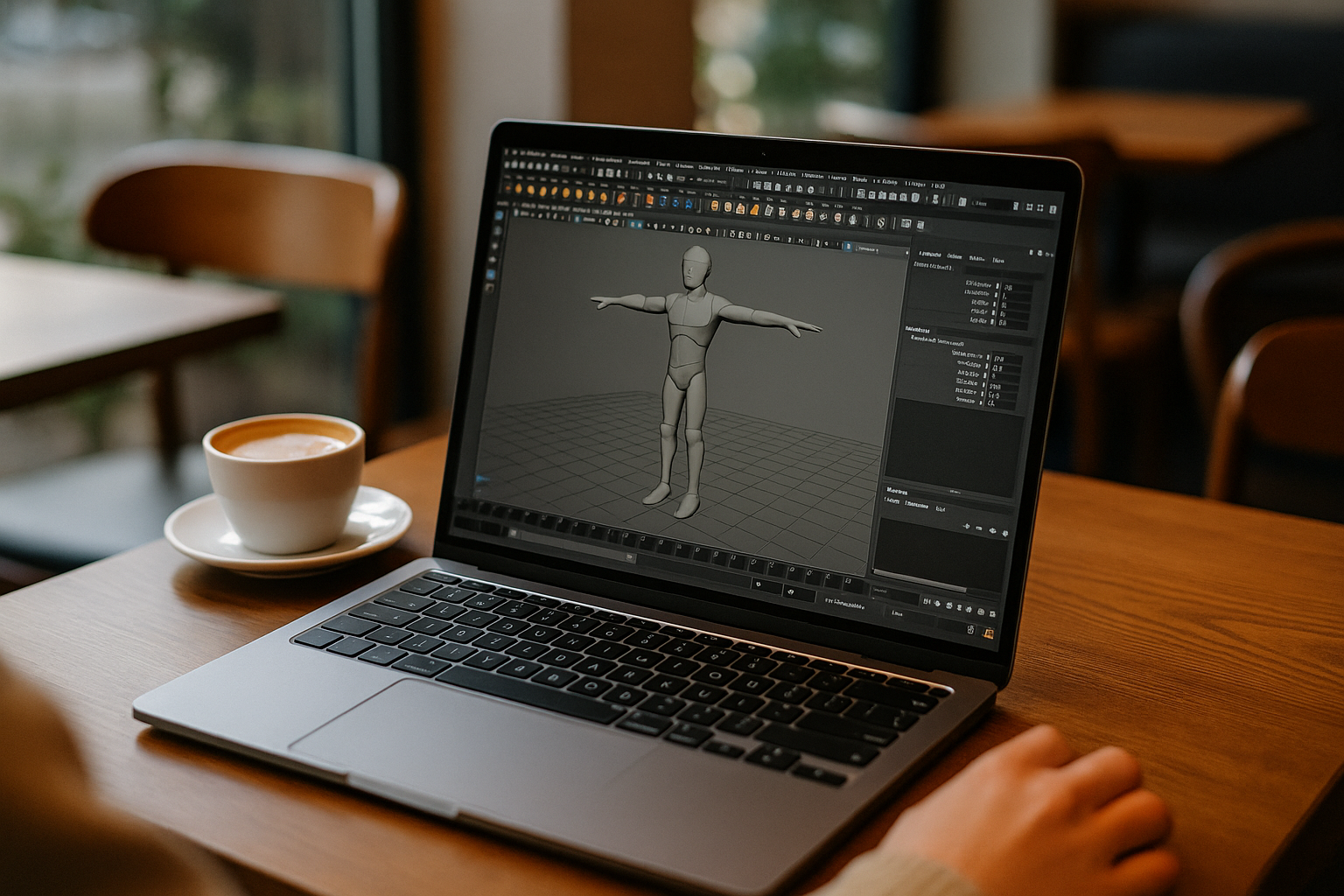 Student working with Maya for students on MacBook through cloud PC