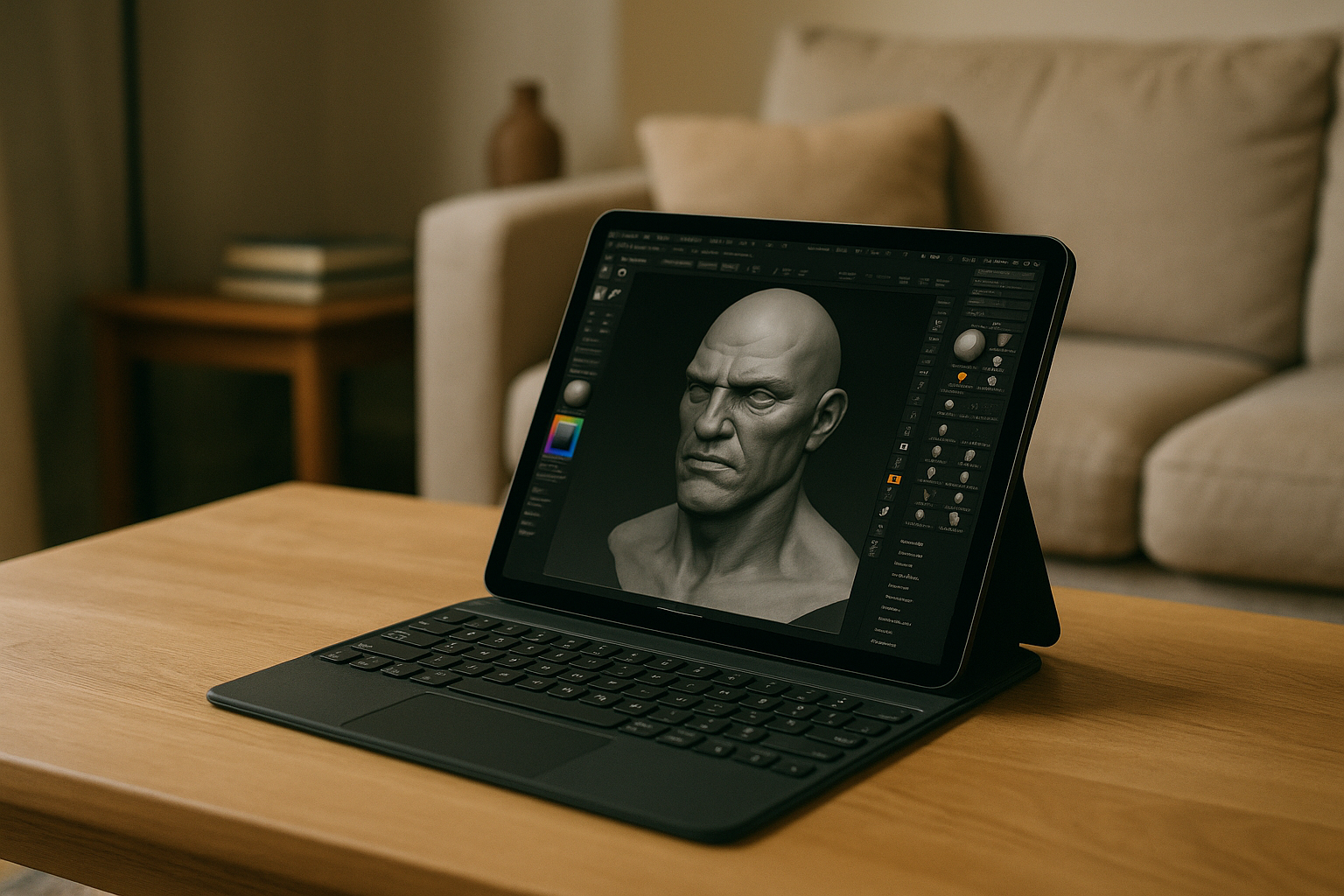3D artist running ZBrush for iPad on cloud PC in a browser
