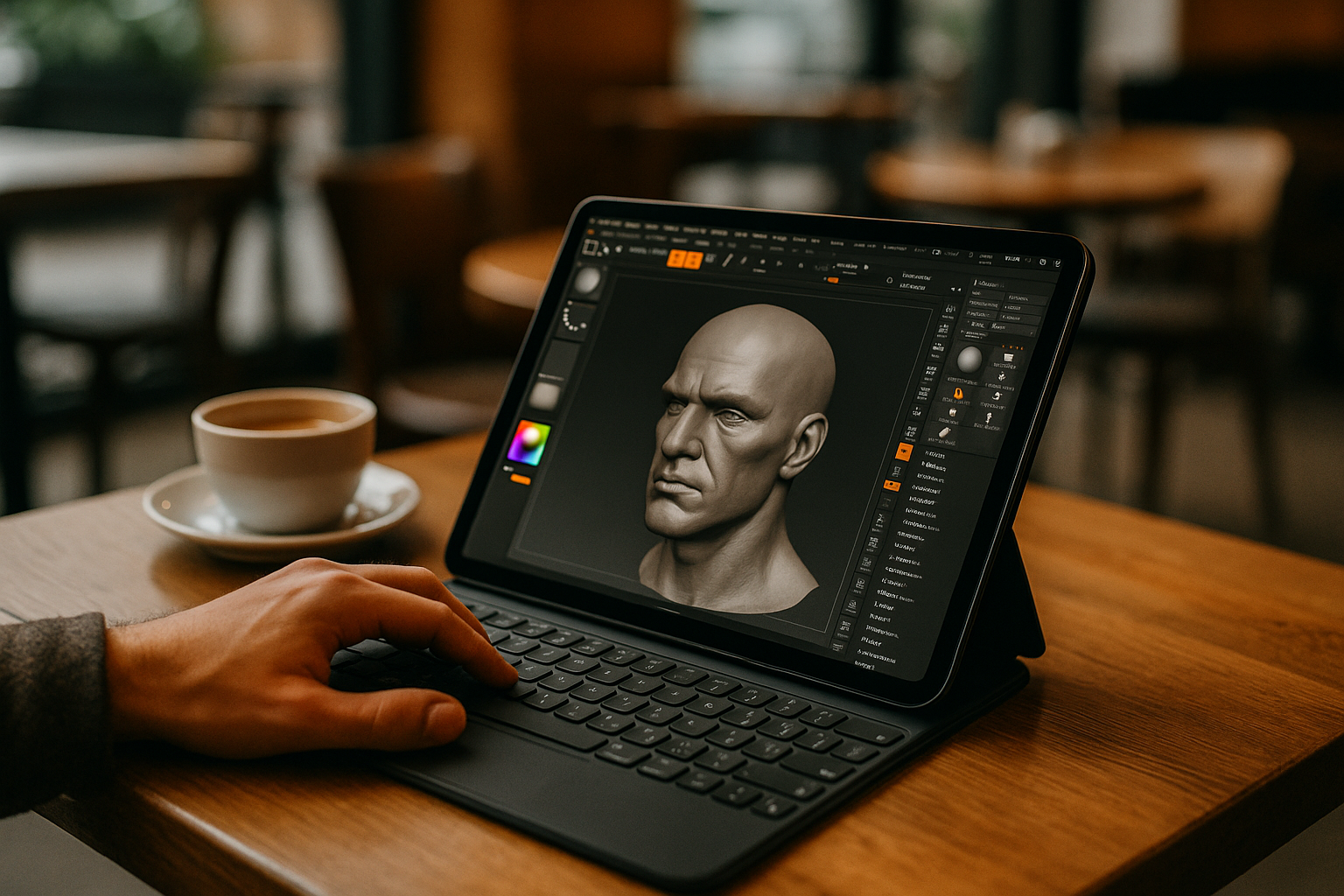 3D artist using ZBrush for iPad through cloud PC in a browser