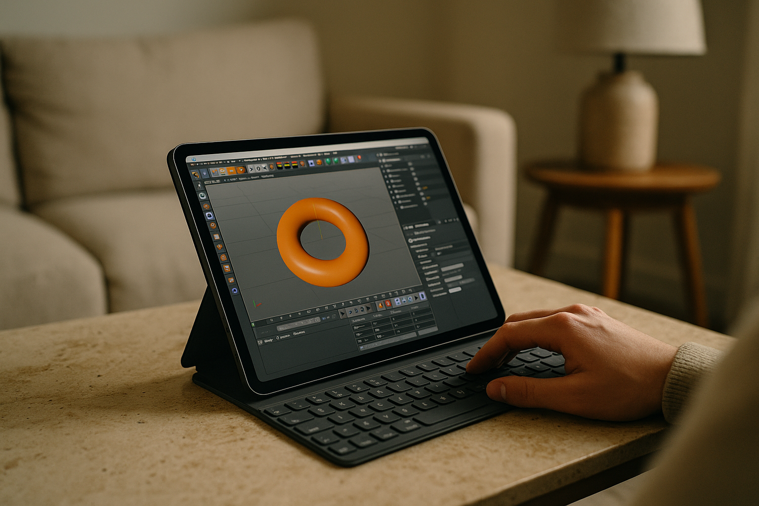User utilizing Cinema 4D for Mac on iPad through a cloud PC platform
