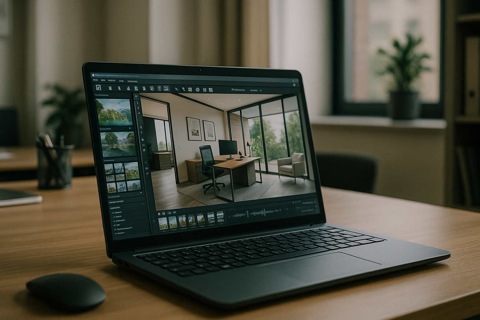 Professional working with Lumion Linux on laptop via cloud PC