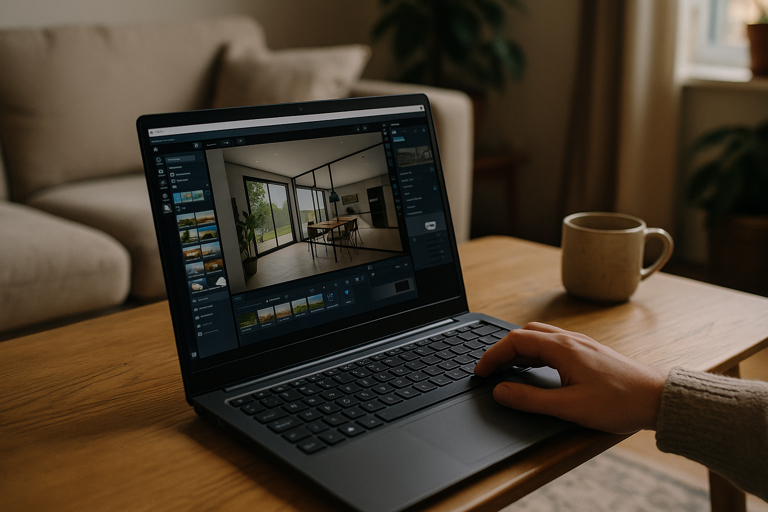 Designer utilizing Lumion Linux on laptop without Windows installation