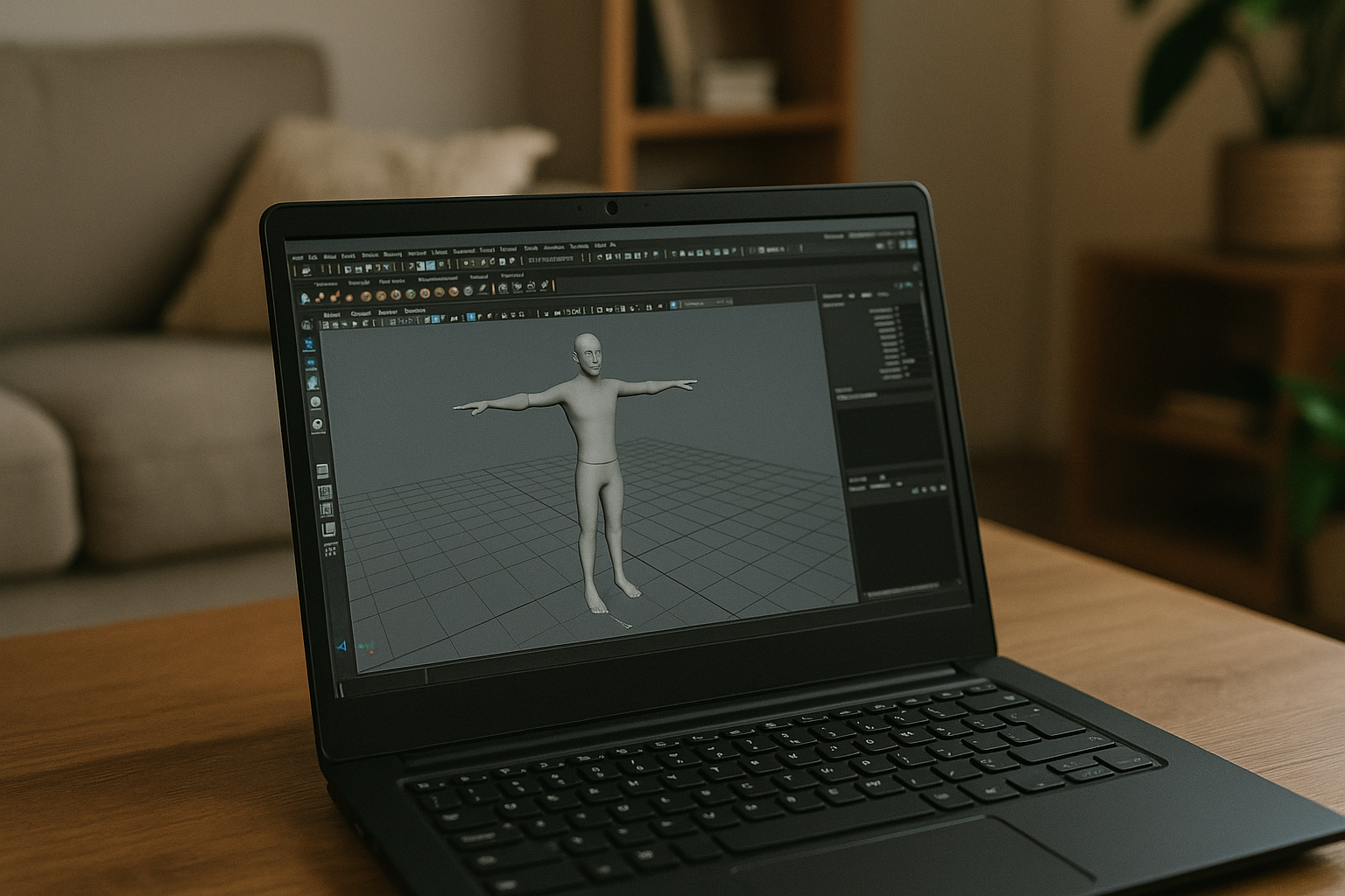 Using Maya Animation on Linux Laptop 3D designer running Maya Animation software in a browser workspace