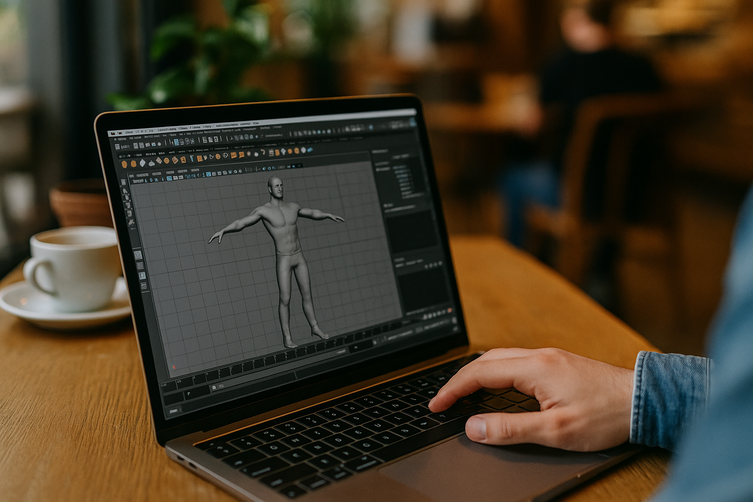 3D Designer Using Maya Animation on Laptop Professional working with Maya Animation software on a laptop via cloud PC
