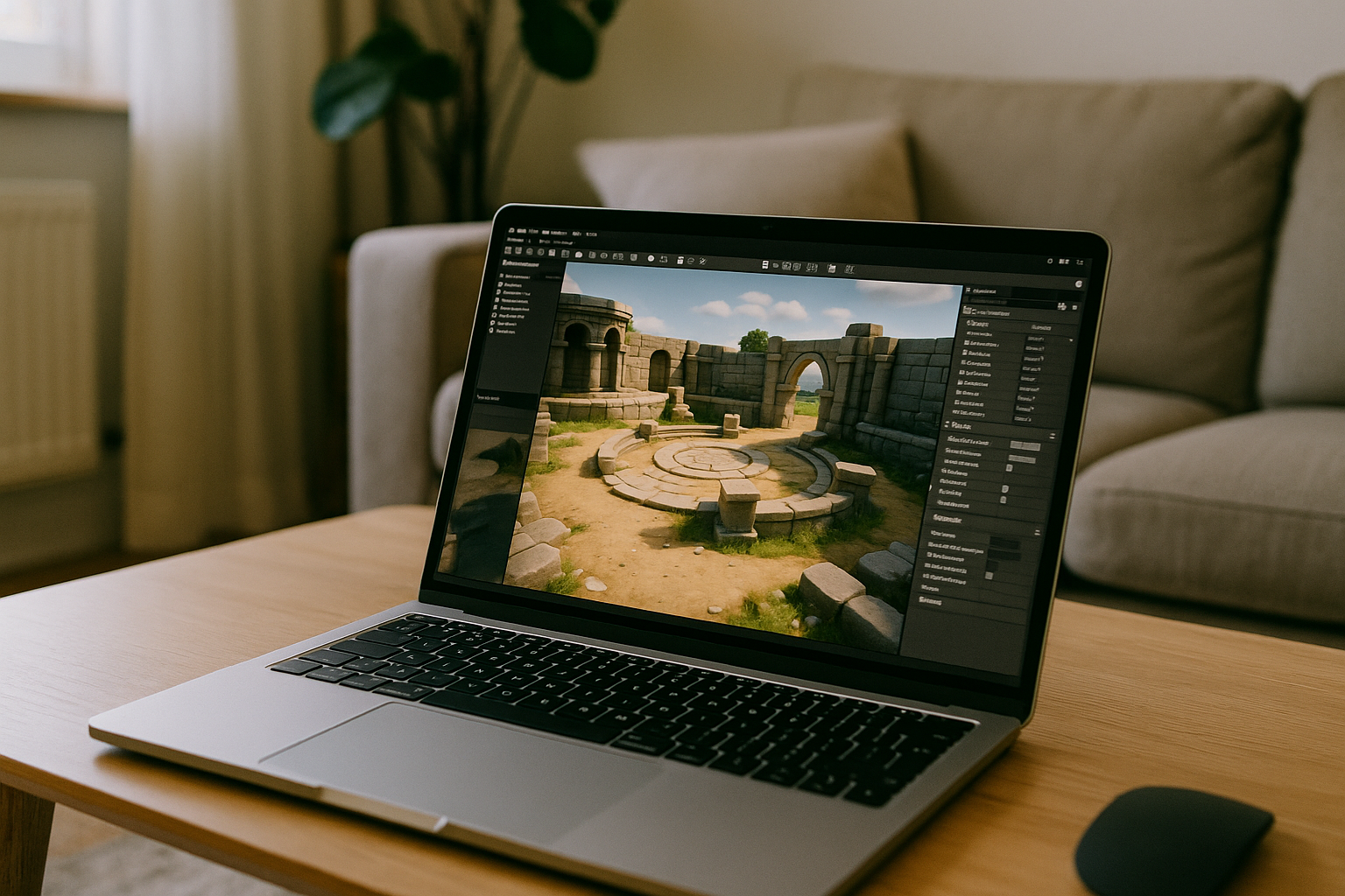 Game developer running Unreal Engine game development in a browser workspace