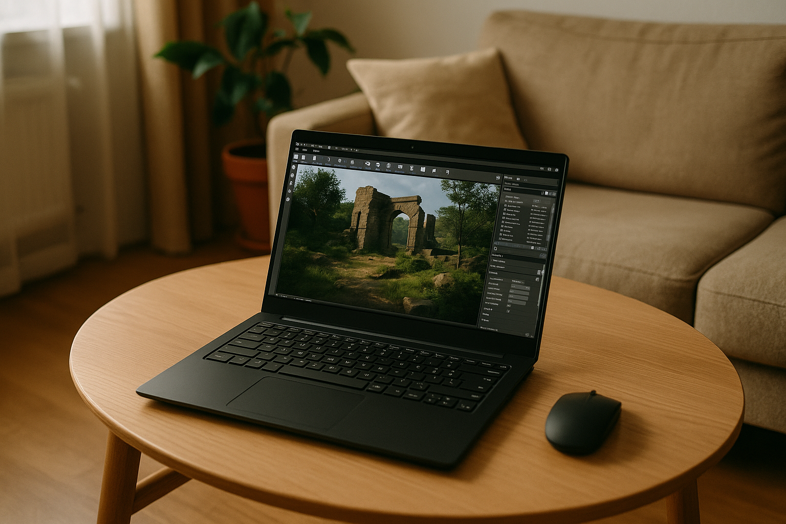 Game developer accessing Unreal Engine for game development on Linux laptop through a browser