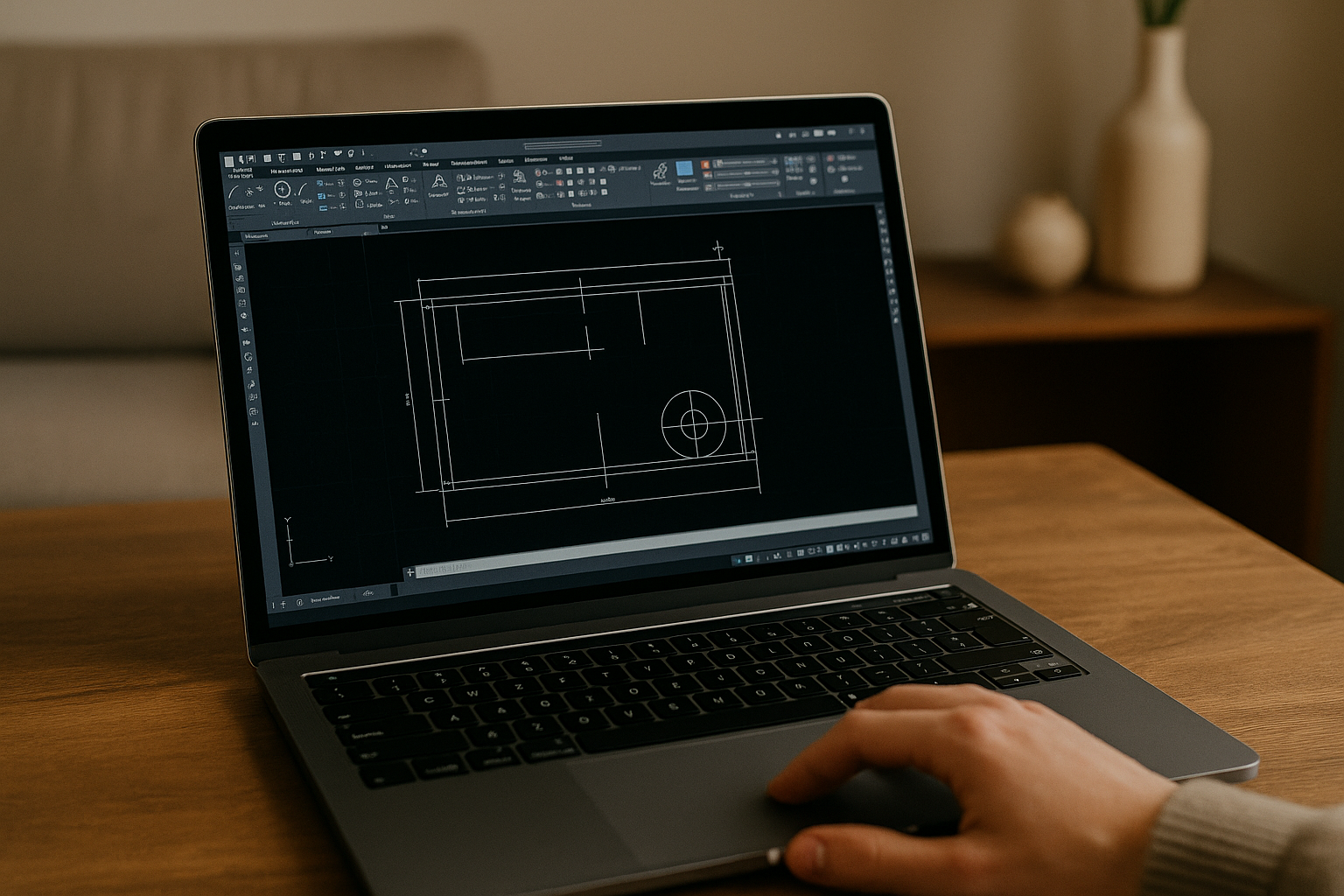 Engineer using AutoCAD for Mac in a browser workspace