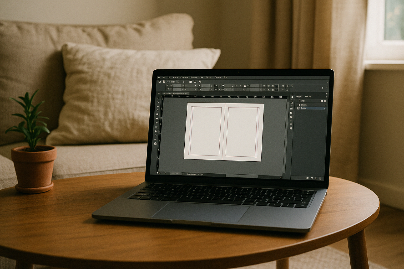Graphic designer accessing InDesign for Linux on a laptop through a cloud PC