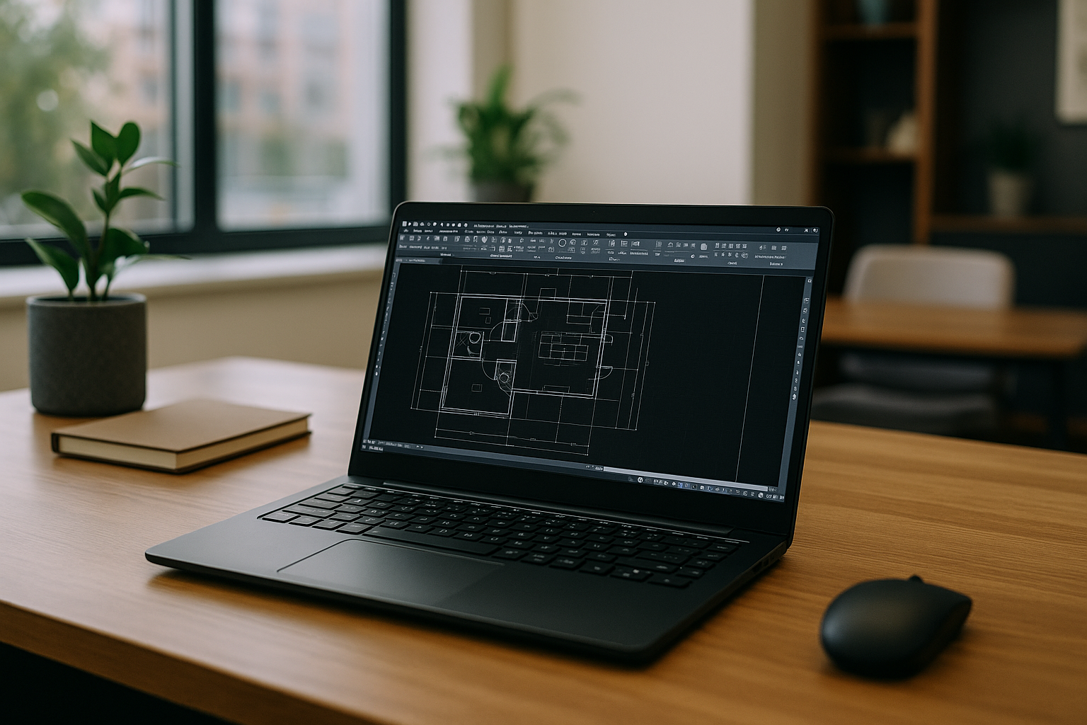 Engineer using AutoCAD on Linux via cloud PC on laptop