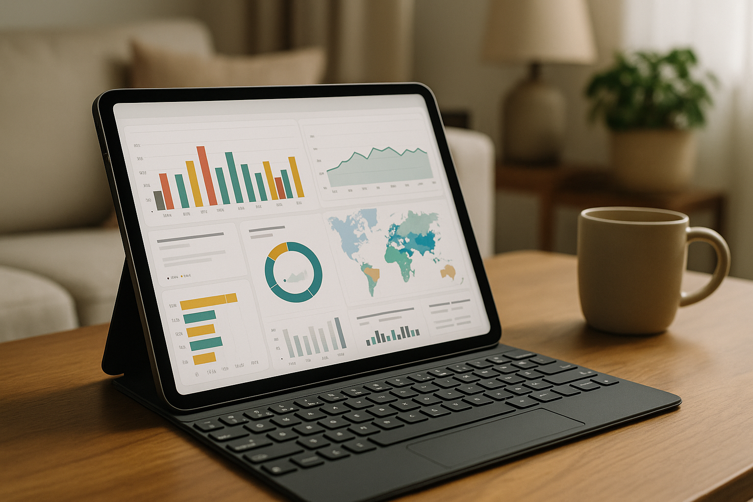Power BI App Running on an iPad Data analyst using Power BI app in a browser workspace