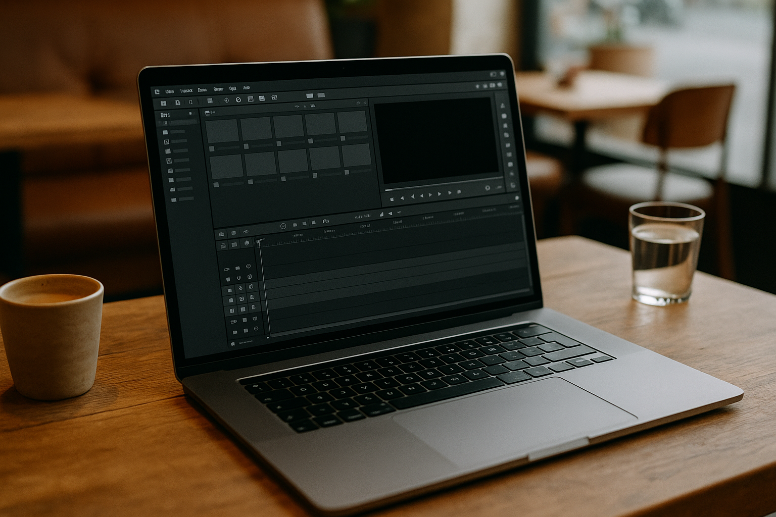 Professional using Corel VideoStudio for Mac via cloud PC in workspace