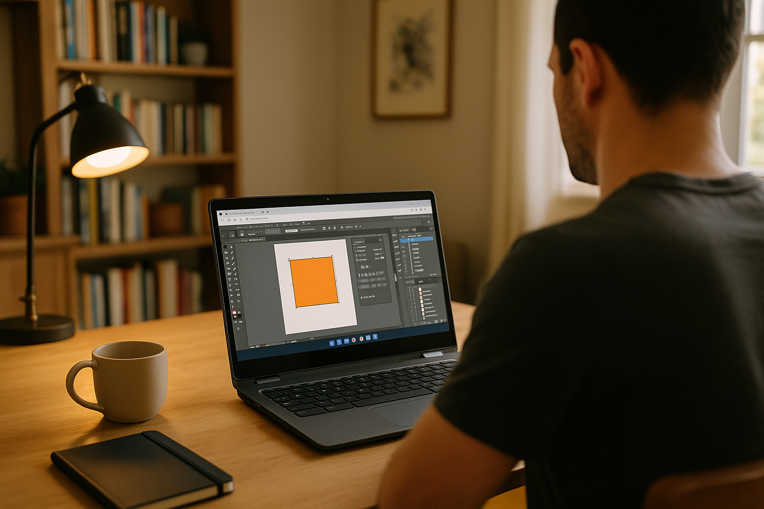 Designer using online editor Adobe Illustrator through a cloud PC workspace