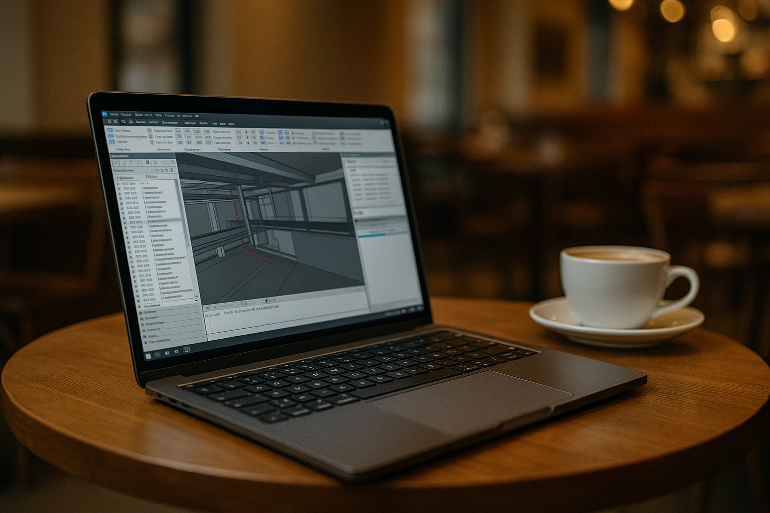 When Navisworks Manage Overwhelms Your Setup - modern laptop with professional desktop software in café