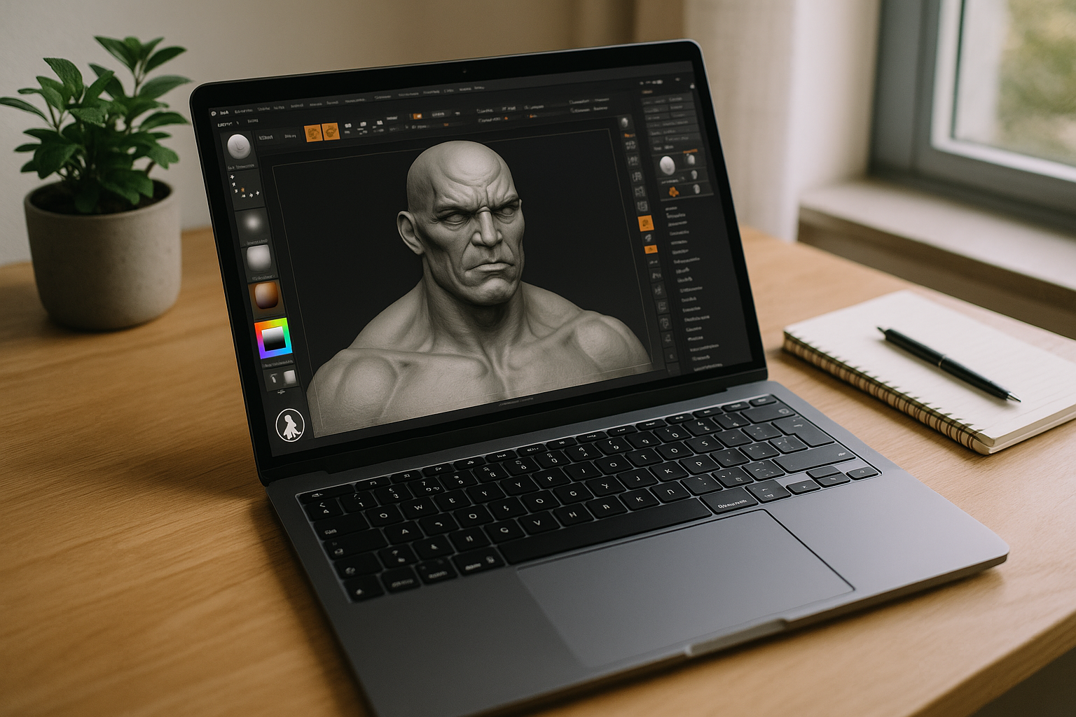 The Real Problem With ZBrush on Linux - Linux laptop with ZBrush in office