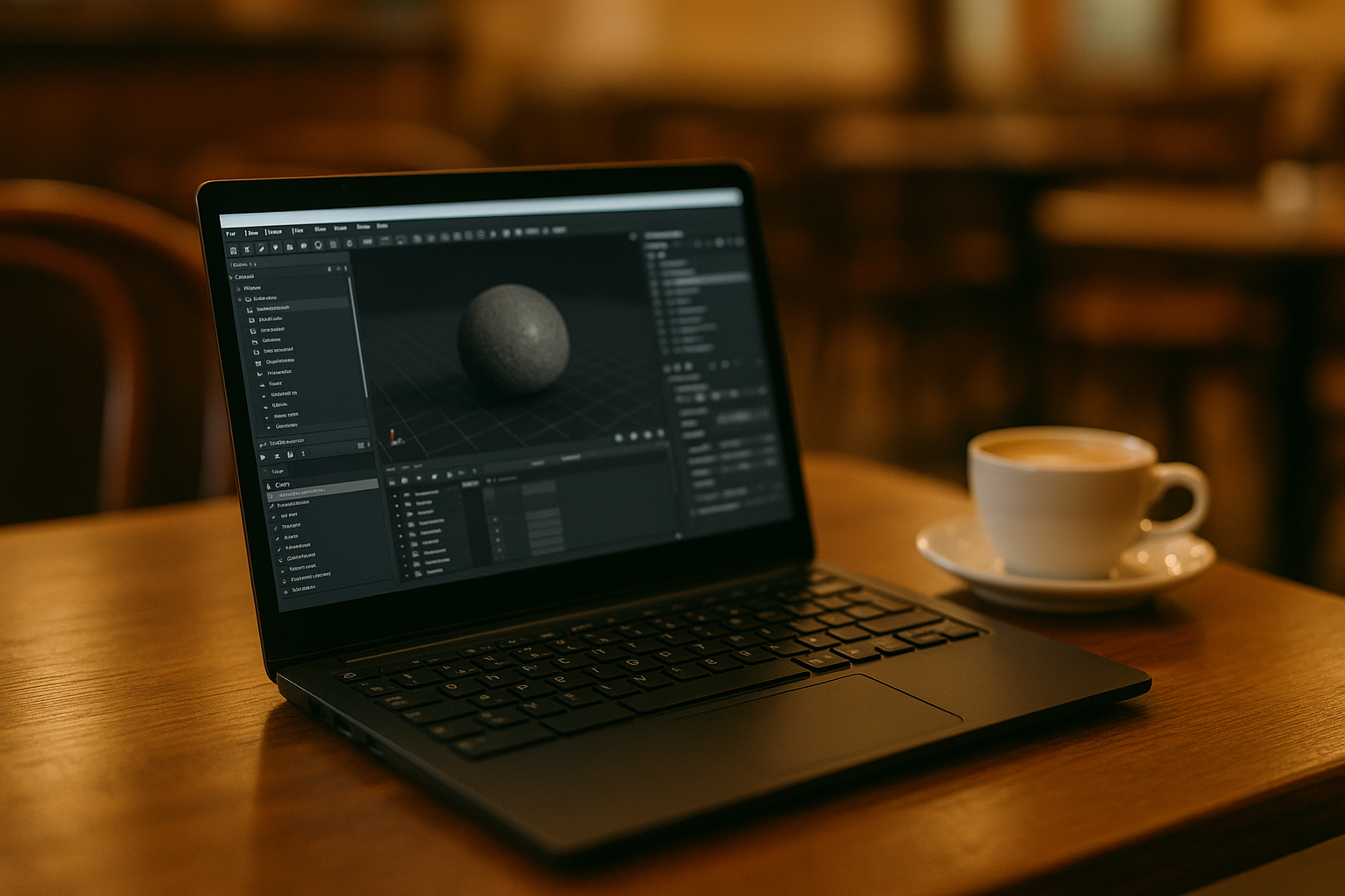 The Real Marmoset Toolbag Linux Roadblock in Production - Linux laptop with professional desktop software in café