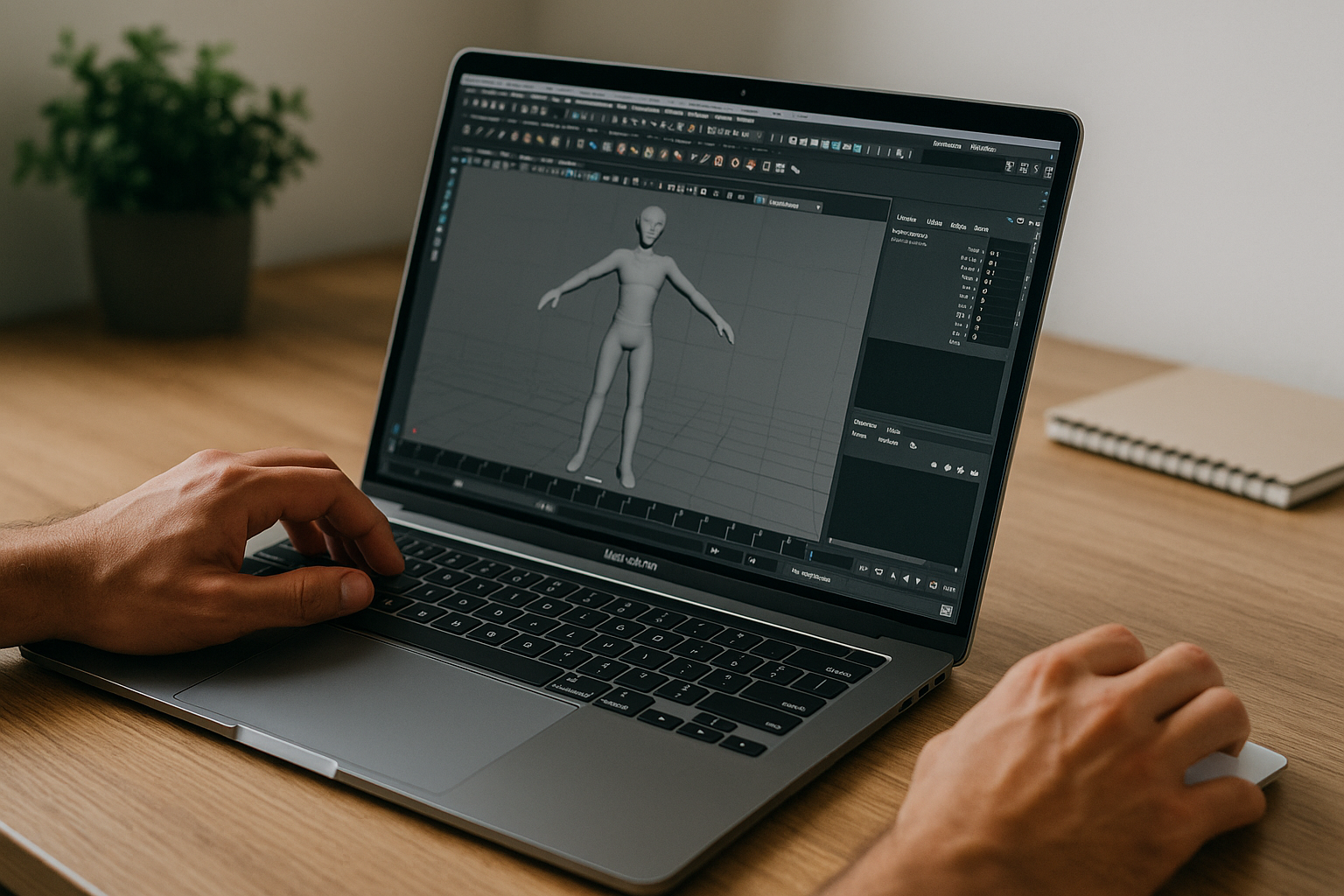 3D artist using Autodesk Maya on Mac via a cloud Windows PC at a studio desk