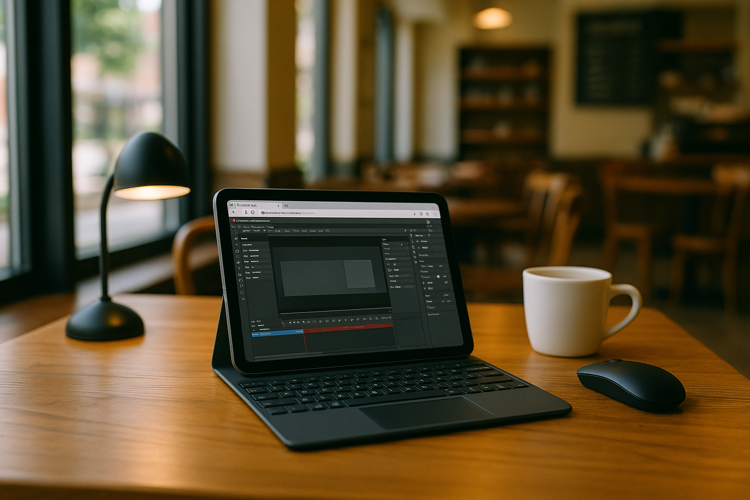 Animator using Adobe Animate for iPad on a cloud Windows PC.