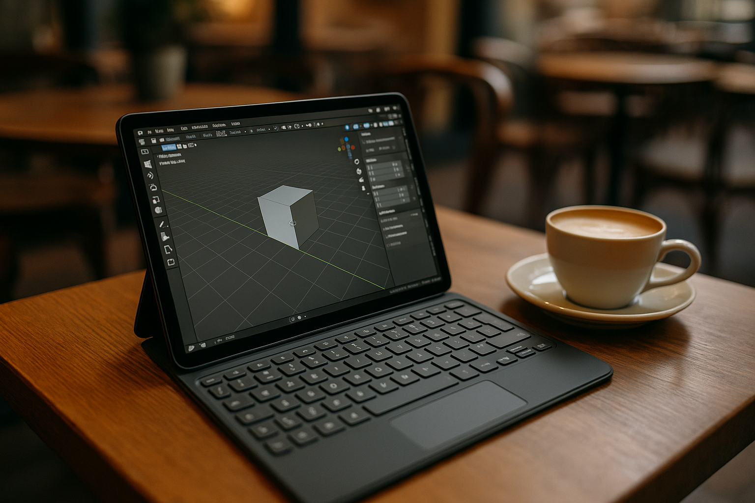 3D artist reviewing a scene in Blender on Android tablet via a cloud Windows PC