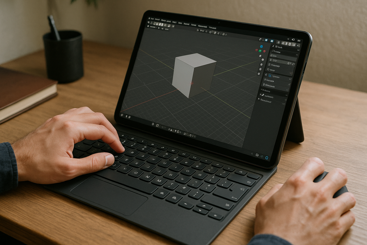 3D artist working in Blender on Android Tablet via a cloud Windows PC