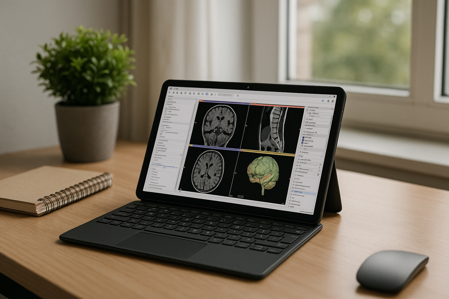 Clinical imaging specialist using 3D Slicer for Android on a cloud Windows PC.