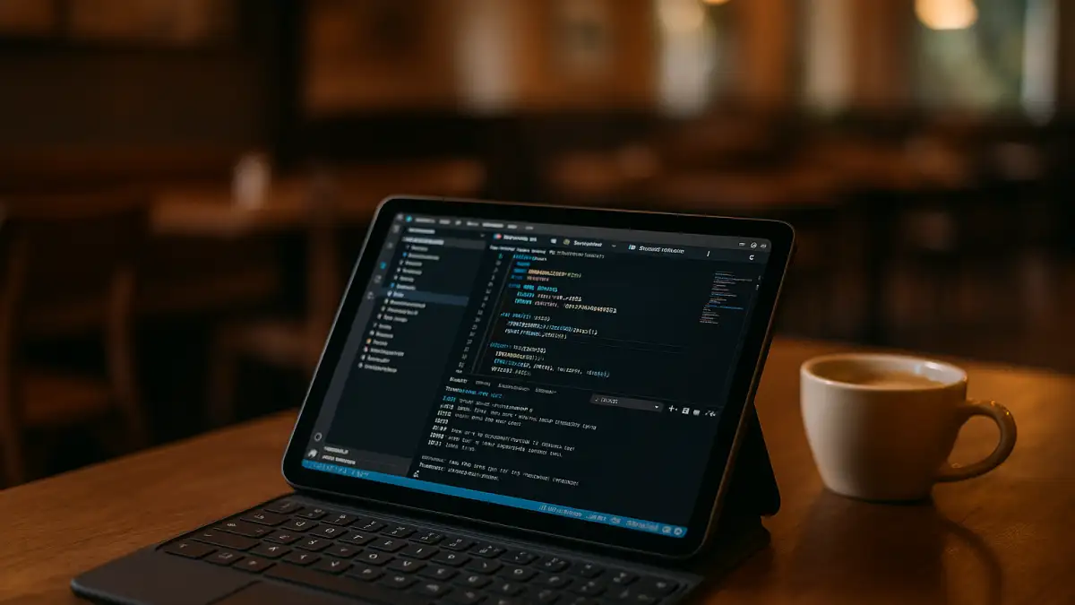 Data analyst using Visual Studio Code for Android via a cloud Windows PC.