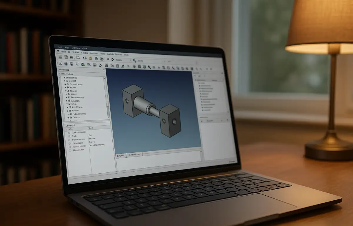 Mechanical engineer using FreeCAD online on a laptop via a cloud Windows PC.