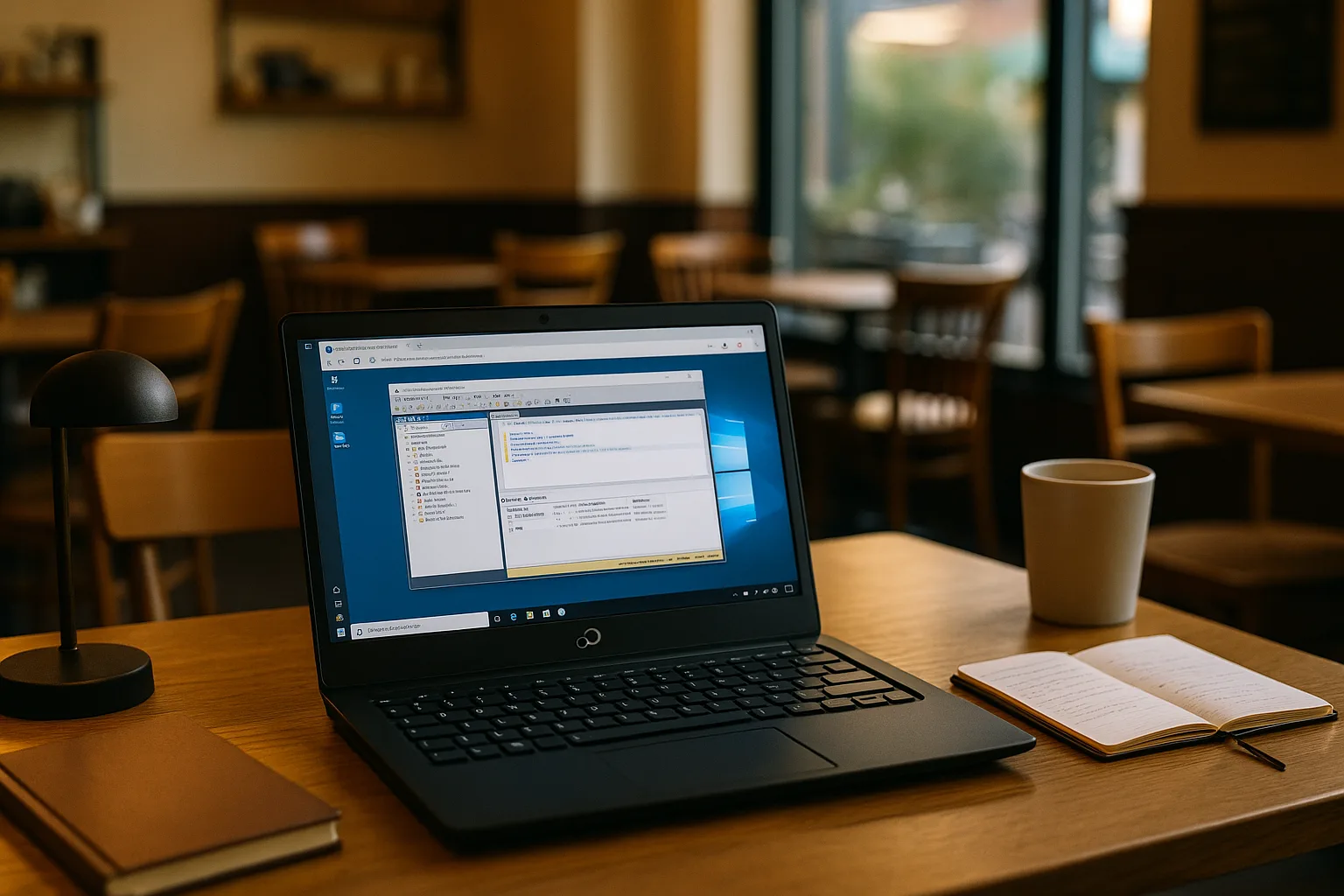 Analyst using postgresql linux on a laptop with a cloud Windows PC for Excel connectors, pgAdmin, and ODBC drivers during audit preparation