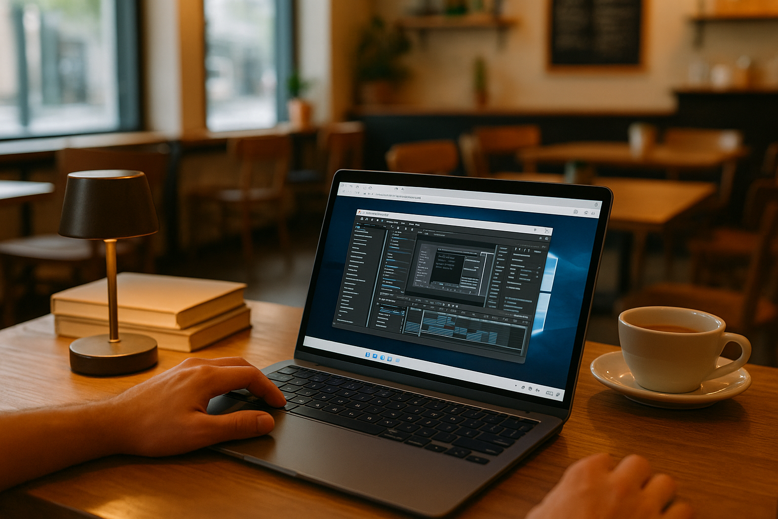 Design lead using VM for MacBook on a MacBook via a cloud Windows PC for client reviews