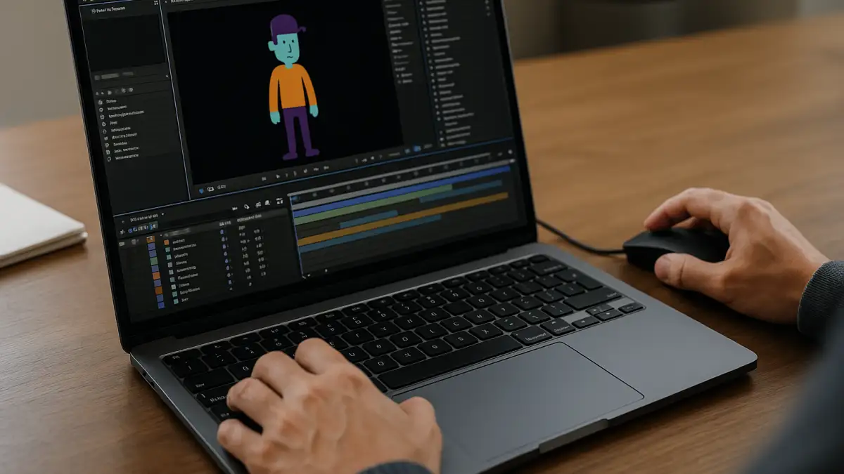 Animator using Character Animator Software on a laptop via a cloud Windows PC