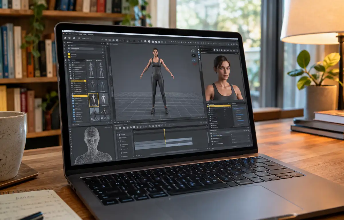 3D artist using Daz3D Software on a laptop via a cloud Windows PC.